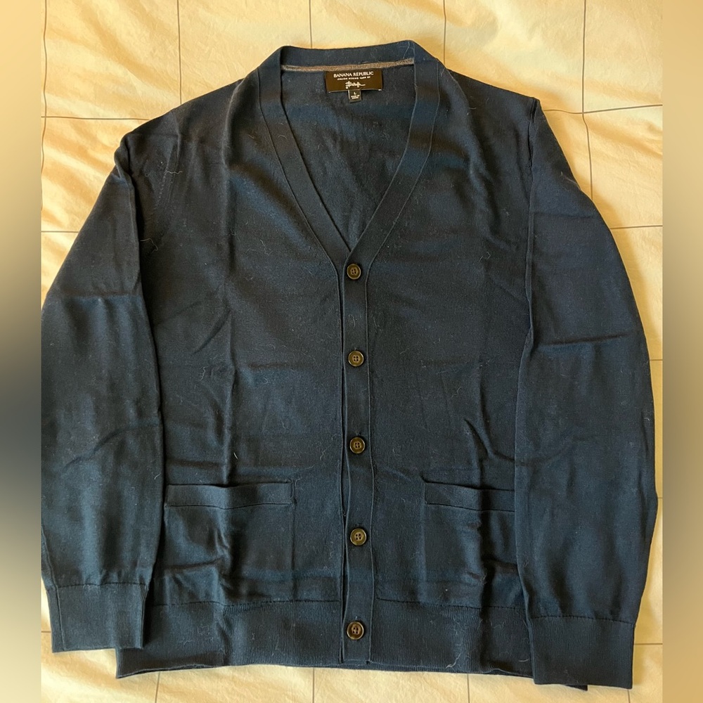 Banana Republic Italian Merino Cardigan Sweater (Size: L; Color: Cobalt Blue)